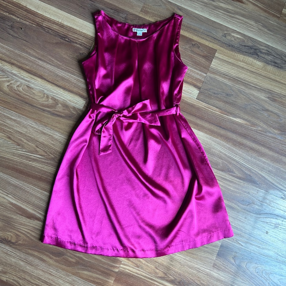 Hot Pink Satin dress with matching belt
